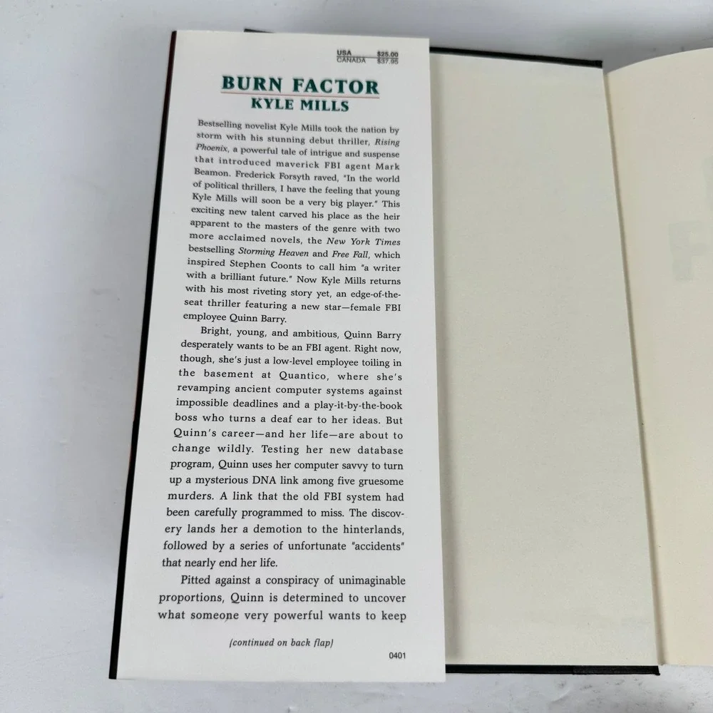 Burn Factor‎ Kyle Mills 2001 First Edition Hardcover Thriller HarperCollins